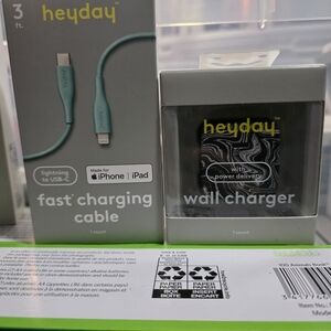 Heyday Light Blue Charging Cable and Black Wall Charger